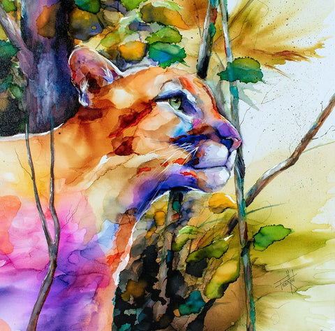 Puma Concolor White Modern Wood Framed Art Print with Double Matting by Art by Leslie Franklin