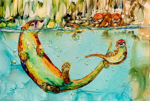 Some Are Braver Than Otters White Modern Wood Framed Art Print with Double Matting by Art by Leslie Franklin