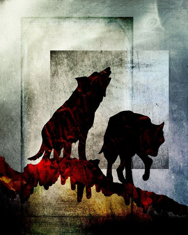 Pair Of Wolves Black Ornate Wood Framed Art Print with Double Matting by LightBoxJournal