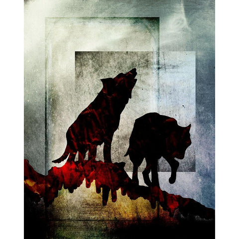 Pair Of Wolves Black Modern Wood Framed Art Print by LightBoxJournal