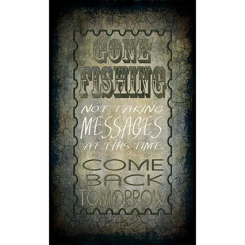 Gone Fishing Come Back Tomorrow Black Modern Wood Framed Art Print by LightBoxJournal