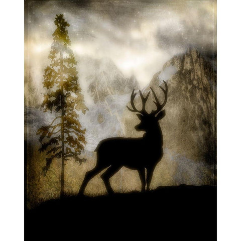 Mystic Deer Black Modern Wood Framed Art Print with Double Matting by LightBoxJournal