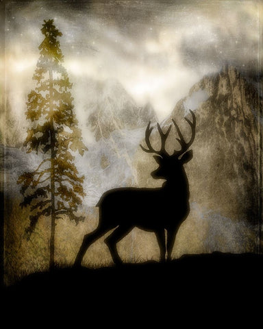 Mystic Deer Black Ornate Wood Framed Art Print with Double Matting by LightBoxJournal