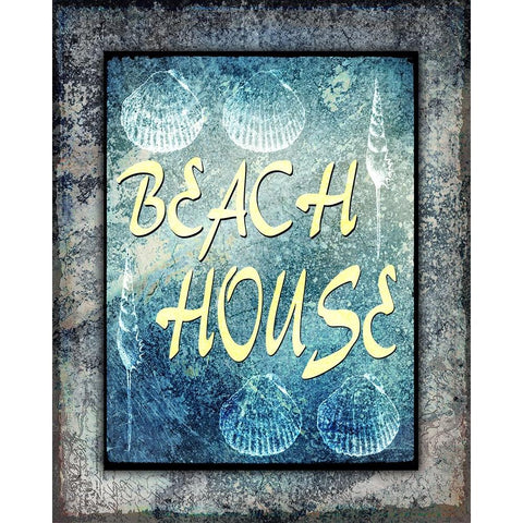 Hello Beach House Gold Ornate Wood Framed Art Print with Double Matting by LightBoxJournal