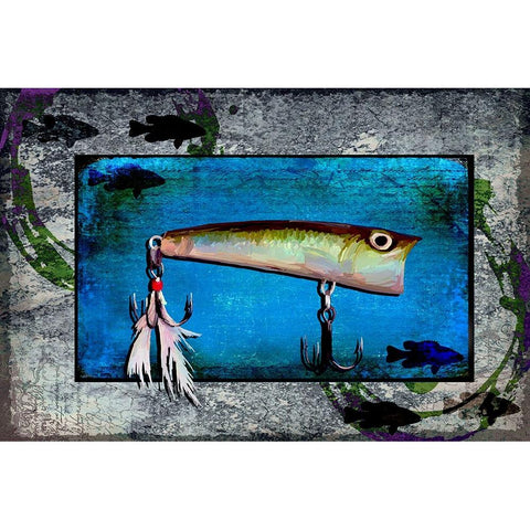 Fishing - Bass Lure Poppy Gold Ornate Wood Framed Art Print with Double Matting by LightBoxJournal