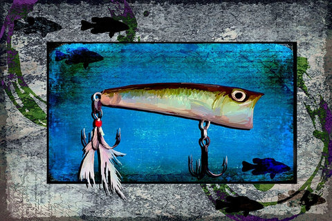 Fishing - Bass Lure Poppy Black Ornate Wood Framed Art Print with Double Matting by LightBoxJournal