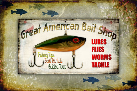 Fishing - Bait Shop White Modern Wood Framed Art Print with Double Matting by LightBoxJournal