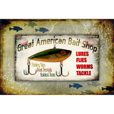 Fishing - Bait Shop Gold Ornate Wood Framed Art Print with Double Matting by LightBoxJournal
