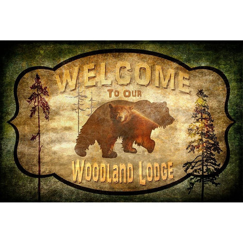 Welcome_Lodge Bear White Modern Wood Framed Art Print by LightBoxJournal