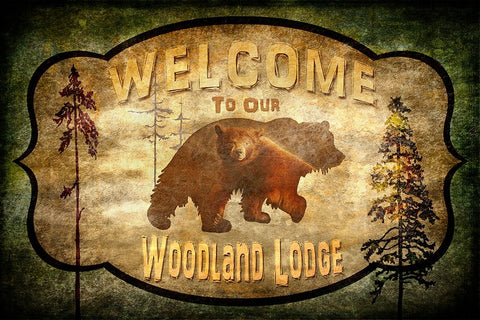 Welcome_Lodge Bear Black Ornate Wood Framed Art Print with Double Matting by LightBoxJournal