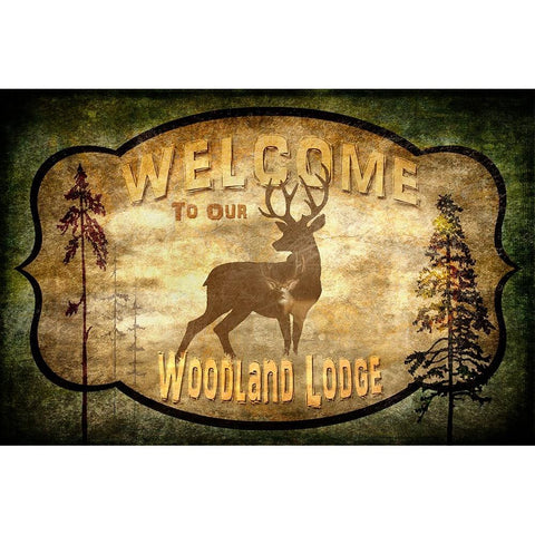 Welcome_Lodge Deer White Modern Wood Framed Art Print by LightBoxJournal