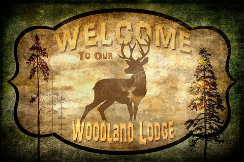 Welcome_Lodge Deer White Modern Wood Framed Art Print with Double Matting by LightBoxJournal