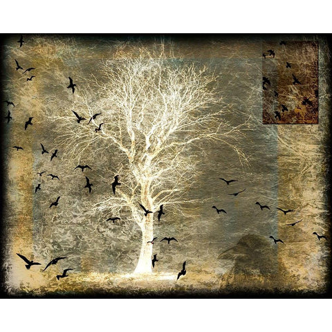 A Ravens World Spirit Tree Black Modern Wood Framed Art Print with Double Matting by LightBoxJournal
