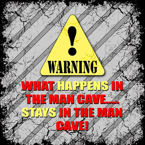 Warning Man Cave What Happens Stays White Modern Wood Framed Art Print with Double Matting by LightBoxJournal