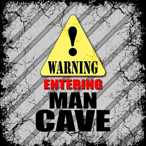 Warning Man Cave White Modern Wood Framed Art Print by LightBoxJournal