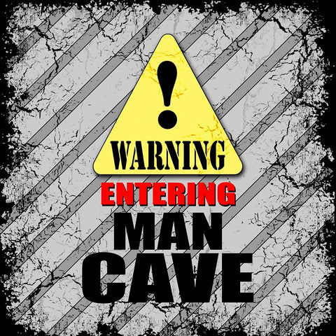 Warning Man Cave Black Ornate Wood Framed Art Print with Double Matting by LightBoxJournal