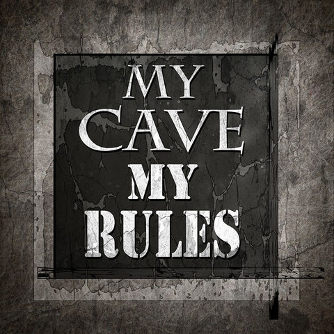 Welcome To Man Cave My Rules Black Ornate Wood Framed Art Print with Double Matting by LightBoxJournal