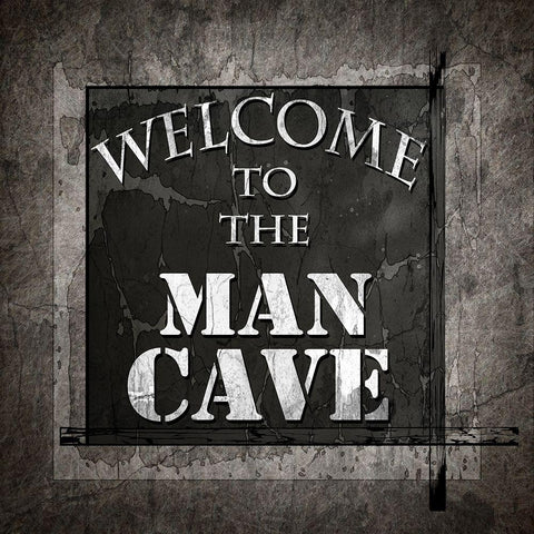 Welcome To Man Cave Black Modern Wood Framed Art Print with Double Matting by LightBoxJournal