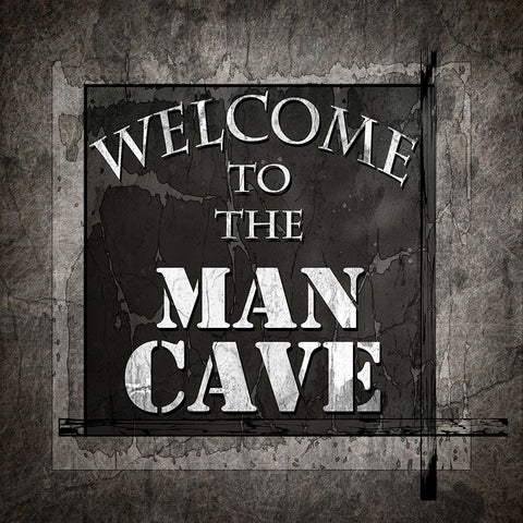 Welcome To Man Cave White Modern Wood Framed Art Print with Double Matting by LightBoxJournal