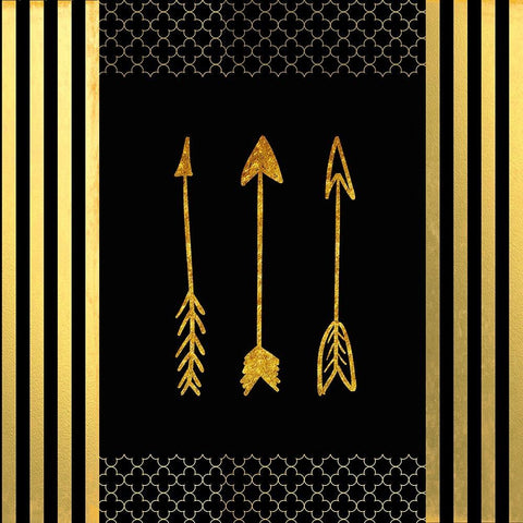 Black And Gold - Feathered Fashion Arrow Gold Ornate Wood Framed Art Print with Double Matting by LightBoxJournal