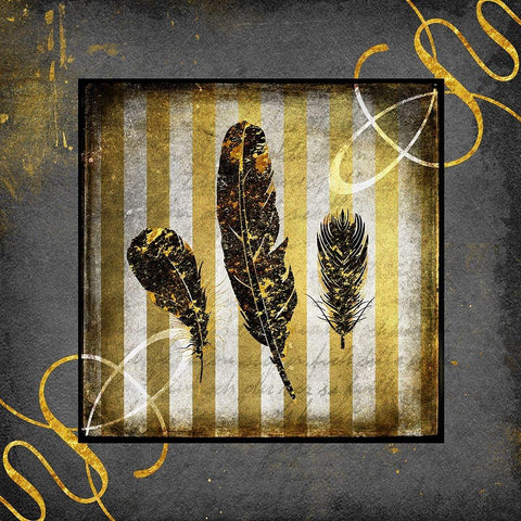 Black And Gold - Feathers Black Modern Wood Framed Art Print with Double Matting by LightBoxJournal