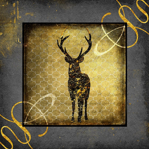 Black And Gold - Stag White Modern Wood Framed Art Print with Double Matting by LightBoxJournal