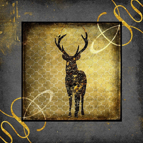 Black And Gold - Stag Gold Ornate Wood Framed Art Print with Double Matting by LightBoxJournal