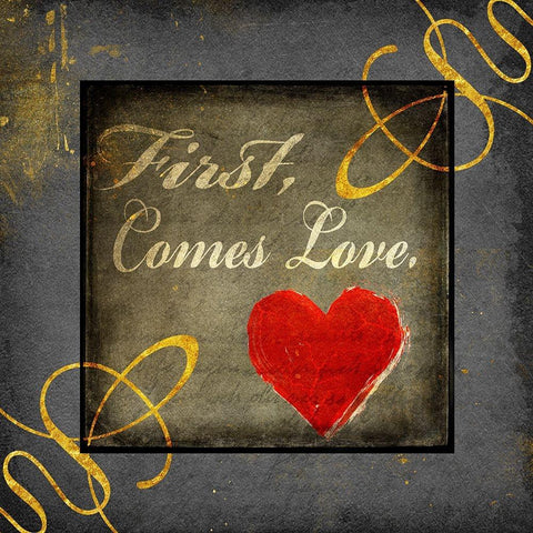 Gold First Comes Love 1 Gold Ornate Wood Framed Art Print with Double Matting by LightBoxJournal