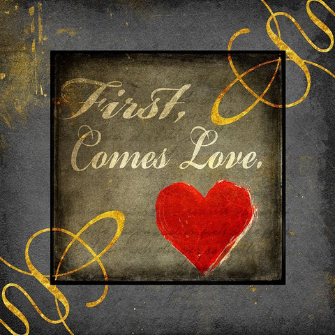 Gold First Comes Love 1 Black Ornate Wood Framed Art Print with Double Matting by LightBoxJournal