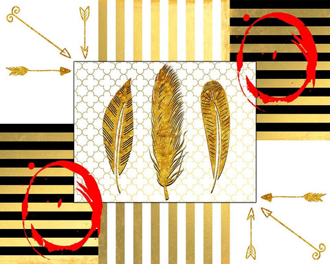 Gold Love Feathers Black Ornate Wood Framed Art Print with Double Matting by LightBoxJournal