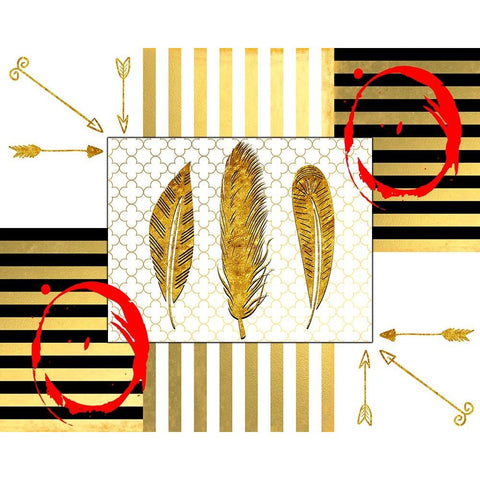 Gold Love Feathers Black Modern Wood Framed Art Print with Double Matting by LightBoxJournal