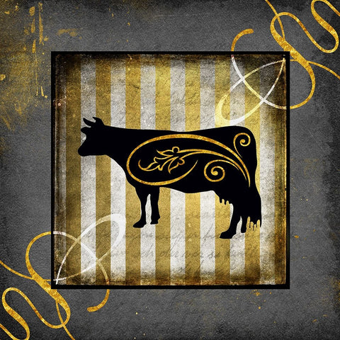 Gold Welcome To Our Bistro Cow 2 Black Ornate Wood Framed Art Print with Double Matting by LightBoxJournal