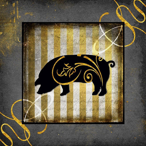 Gold Welcome To Our Bistro Pig Black Modern Wood Framed Art Print with Double Matting by LightBoxJournal