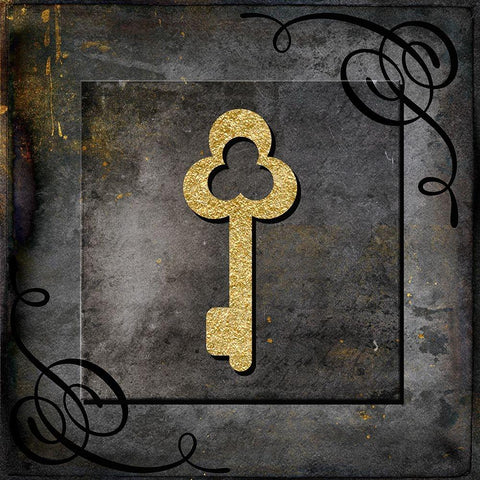 Grunge Gold Crown Key Black Modern Wood Framed Art Print with Double Matting by LightBoxJournal