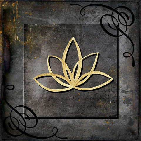 Grunge Gold Crown Lotus Black Modern Wood Framed Art Print with Double Matting by LightBoxJournal