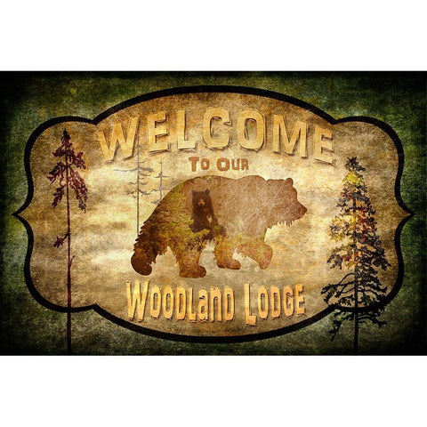 Welcome - Lodge Black Bear 1 White Modern Wood Framed Art Print by LightBoxJournal