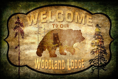 Welcome - Lodge Black Bear 1 White Modern Wood Framed Art Print with Double Matting by LightBoxJournal