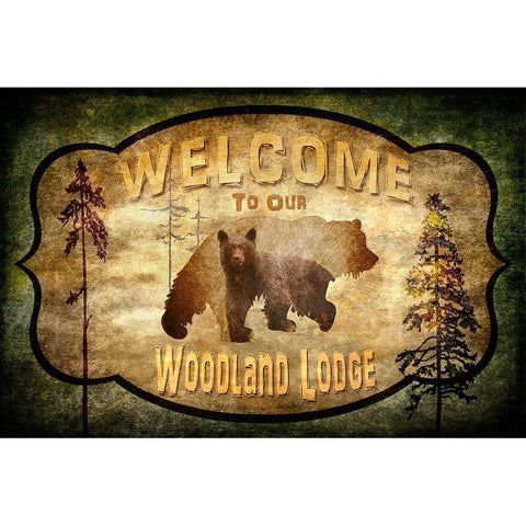 Welcome - Lodge Black Bear 2 White Modern Wood Framed Art Print by LightBoxJournal