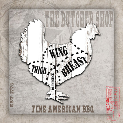 American Butcher Shop Chicken White Modern Wood Framed Art Print with Double Matting by LightBoxJournal