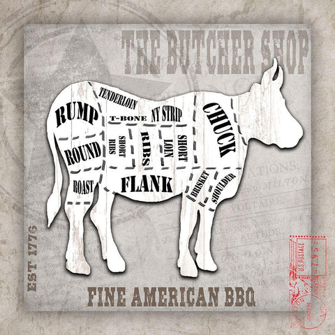 American Butcher Shop Cow White Modern Wood Framed Art Print by LightBoxJournal