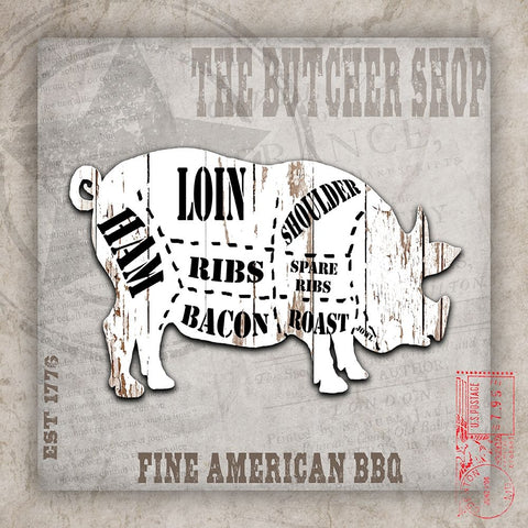 American Butcher Shop Black Ornate Wood Framed Art Print with Double Matting by LightBoxJournal