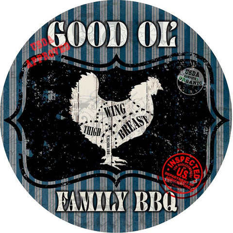 Good Ol Family BBQ Round Chicken Black Modern Wood Framed Art Print with Double Matting by LightBoxJournal