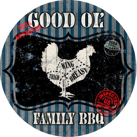 Good Ol Family BBQ Round Chicken White Modern Wood Framed Art Print with Double Matting by LightBoxJournal