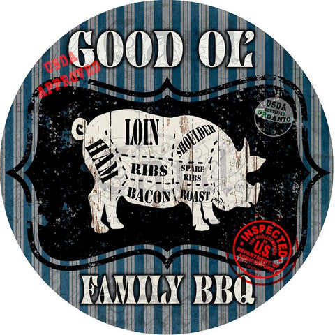 Good Ol Family BBQ Round Pig White Modern Wood Framed Art Print by LightBoxJournal