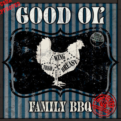 Good Ol Family BBQ Square Chicken Black Ornate Wood Framed Art Print with Double Matting by LightBoxJournal