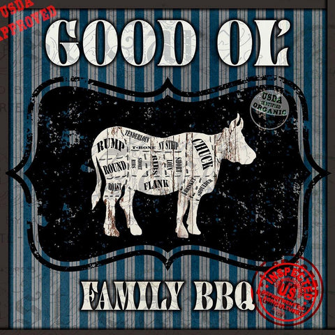 Good Ol Family BBQ Square Cow Gold Ornate Wood Framed Art Print with Double Matting by LightBoxJournal