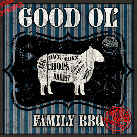 Good Ol Family BBQ Square Sheep White Modern Wood Framed Art Print with Double Matting by LightBoxJournal