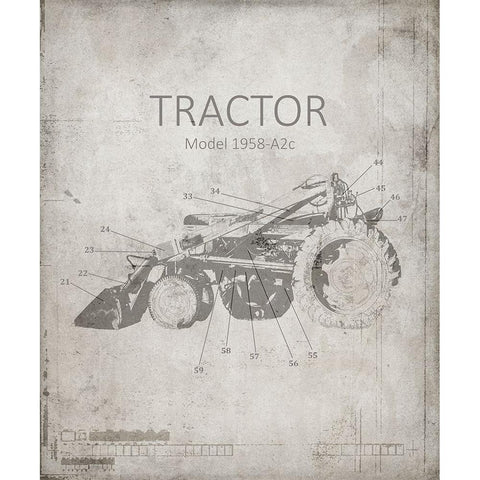 Industrail Farm Tractor Blue Print_BW Black Modern Wood Framed Art Print with Double Matting by LightBoxJournal