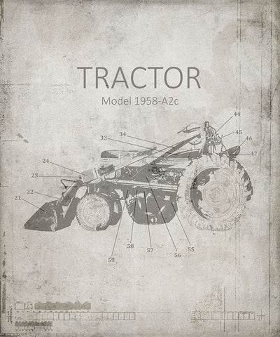 Industrail Farm Tractor Blue Print_BW White Modern Wood Framed Art Print with Double Matting by LightBoxJournal