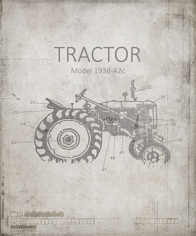 Industrail Farm Tractor Blue Print_BW2 Black Ornate Wood Framed Art Print with Double Matting by LightBoxJournal